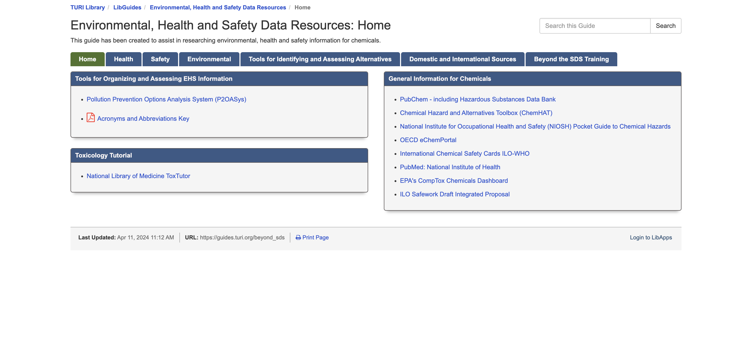 Environmental, Health and Safety Data Resources